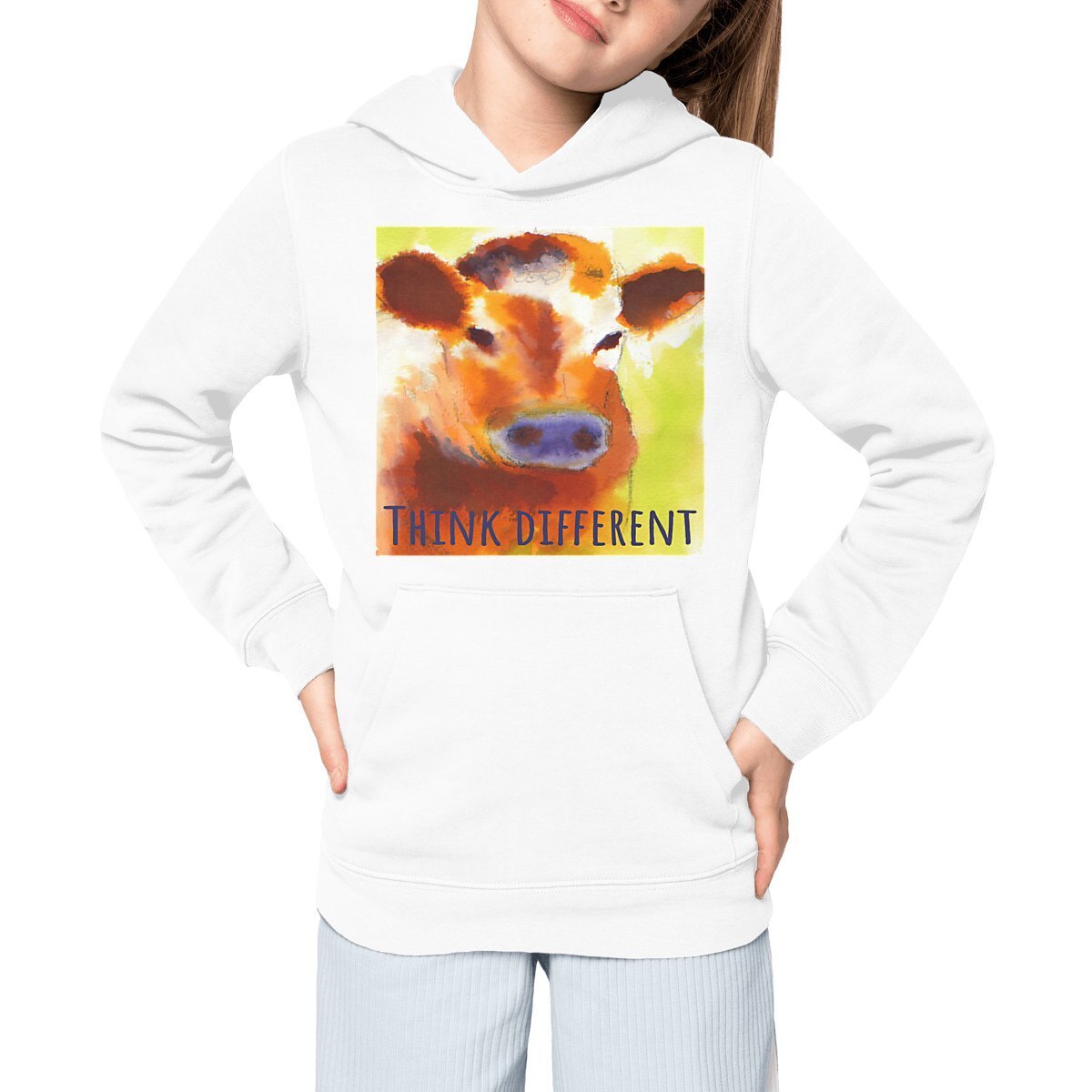 Image front Think different : hoodie léger enfant 85% coton bio, 15% polyester recyclé