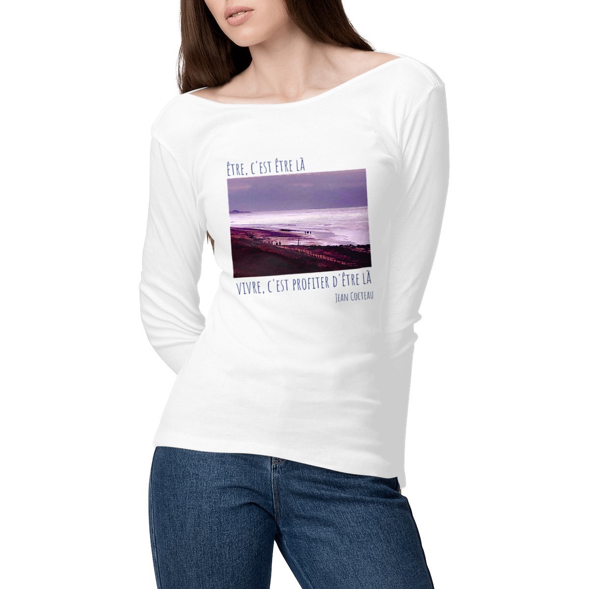 Image front Plage île de Ré : T-shirt femme manches longues coton bio