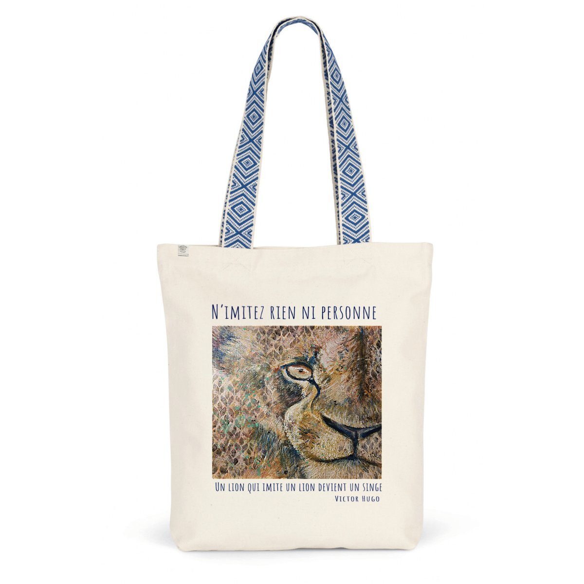 Image front N’imitez rien ni personne : Totebag ethnique, 80% coton et 20% polyester recyclés