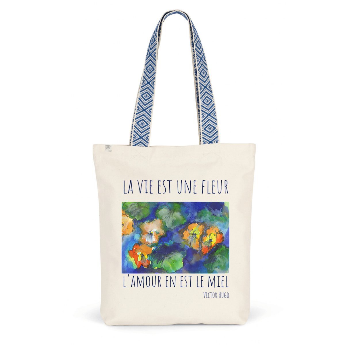 Image front La vie est une fleur : totebag ethnique 80% coton et 20% polyester recyclés