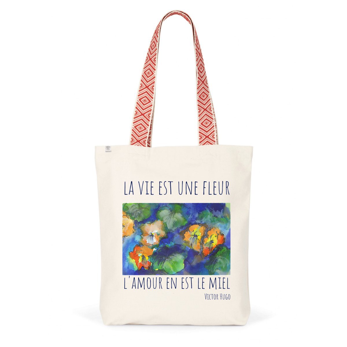 Image back La vie est une fleur : totebag ethnique 80% coton et 20% polyester recyclés