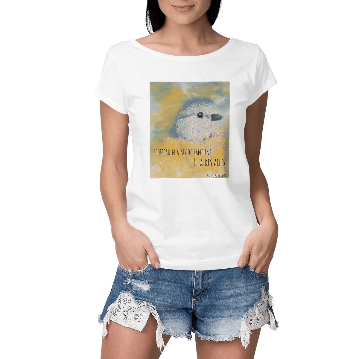 Image front l'oiseau n'a pas de rancune : Tee-shirt femme slub 100% coton bio