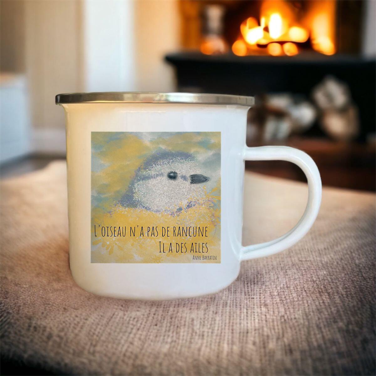 Image front L'oiseau n'a pas de rancune : mug métal