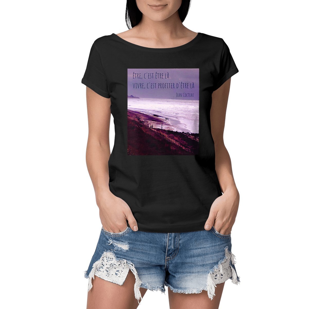 Image front Plage île de Ré : T-shirt slub femme coton bio