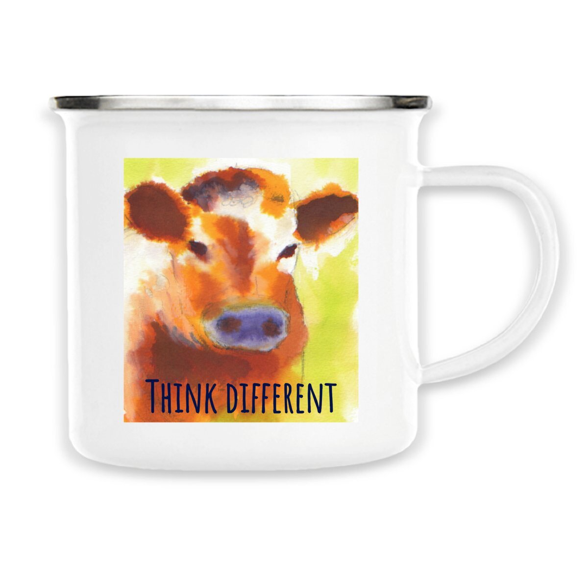 Image back think different : mug métal, peinture émaillée