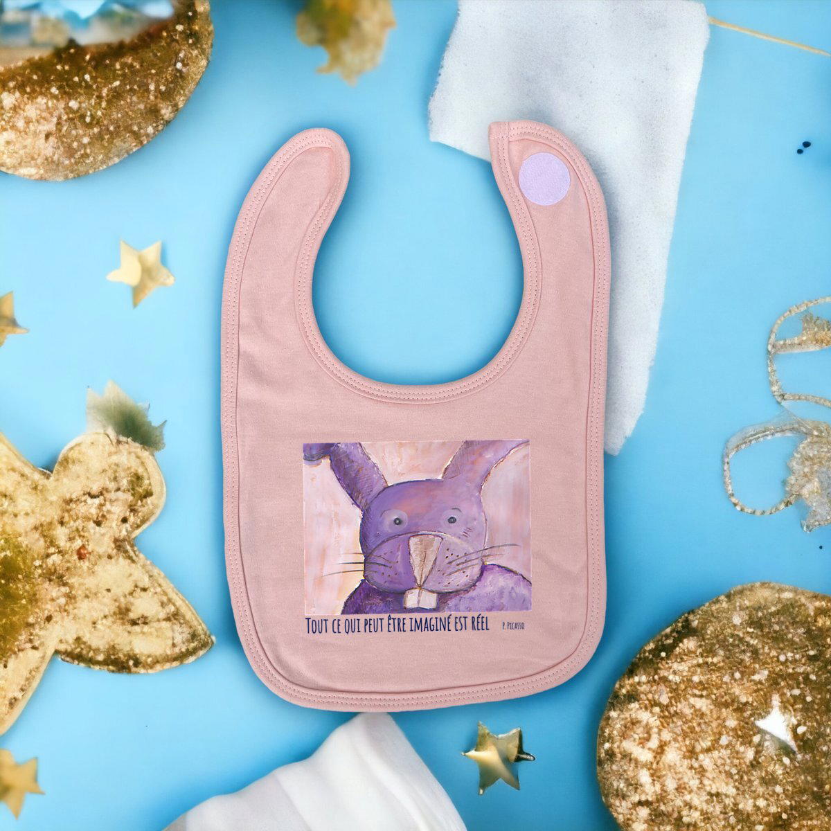 Image front Tout Ce Qui Peut Être Imaginé Est Réel : bavoir bébé 100% coton bio