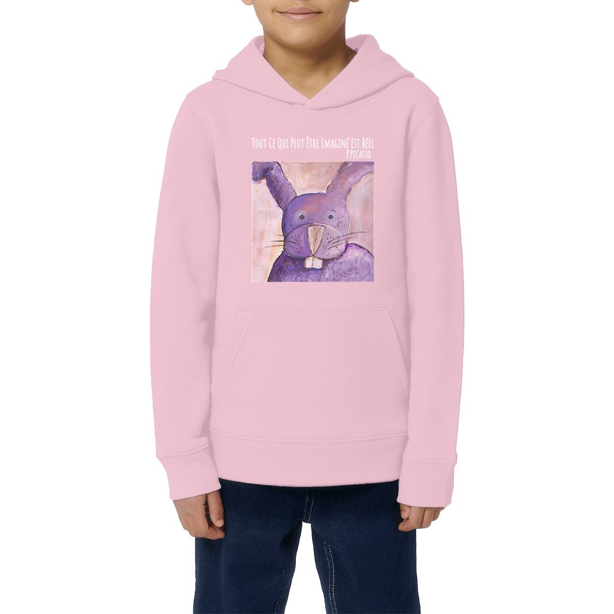 Image front Tout ce qui peut être imaginé : hoodie enfant Premium+ 85% coton bio 15% polyester recyclé