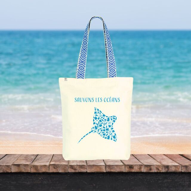 Image front Sac coton ethnique sauvons les océans manta