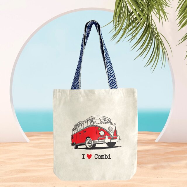 Image front Sac coton ethnique I love combi