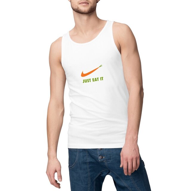 Image front Débardeur homme just eat it vert