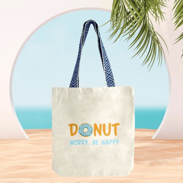 Image front Sac coton ethnique donut worry be happy