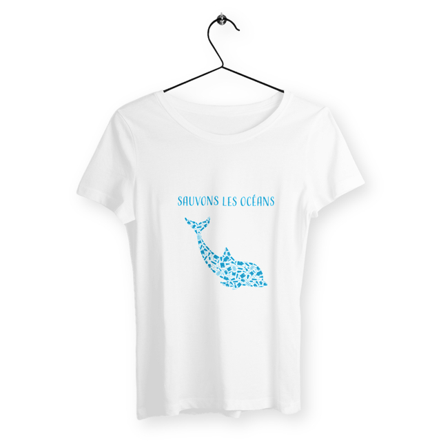Image back T-shirt femme sauvons les océans dauphin