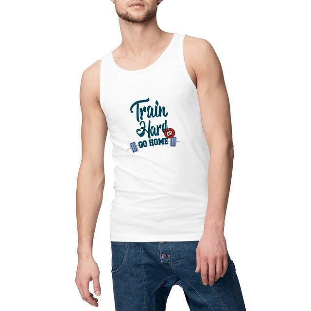 Image front Débardeur homme train hard or go home bleu