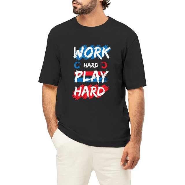 Image front T-shirt homme oversize work hard play hard