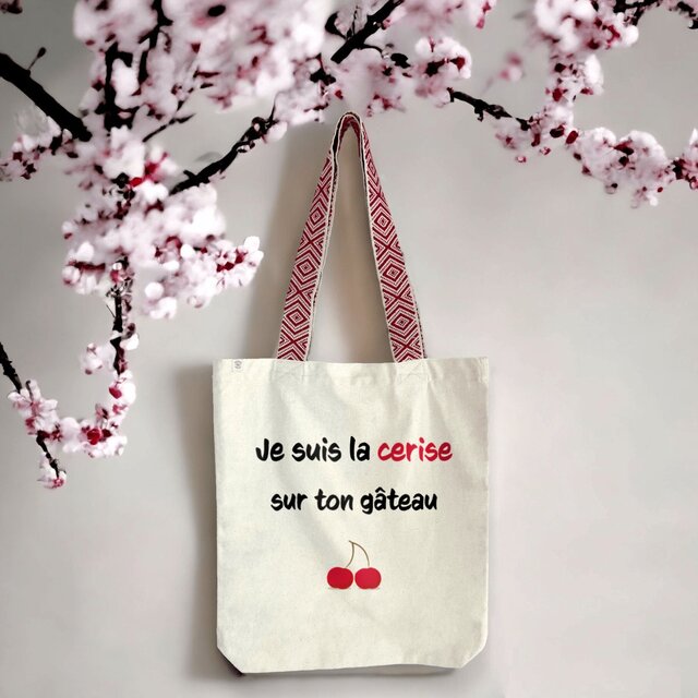 Image front Sac coton ethnique je suis la cerise sur ton gâteau