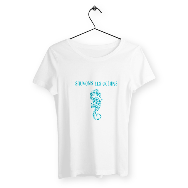 Image back T-shirt femme sauvons les océans hippocampe