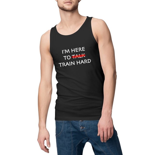 Image front Débardeur homme i m here to train hard blanc