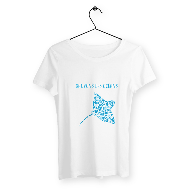 Image back T-shirt femme sauvons les océans manta