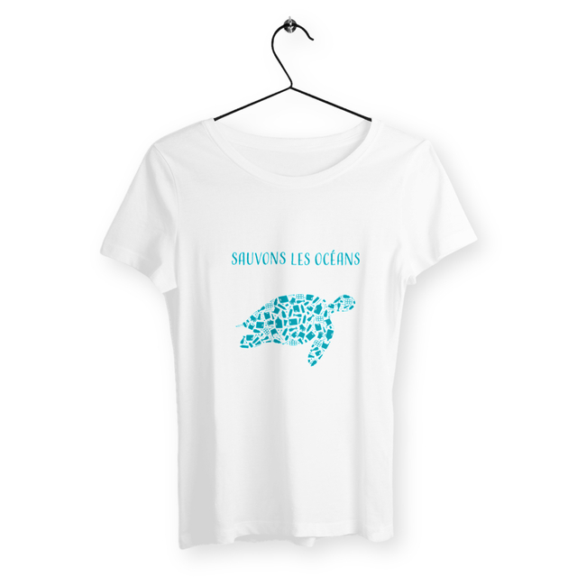 Image back T-shirt femme sauvons les océans tortue