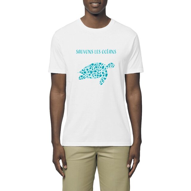 Image front T-shirt homme sauvons les océans tortue
