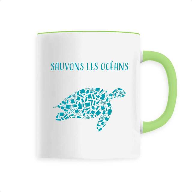 Image front Mug céramique sauvons les océans tortue