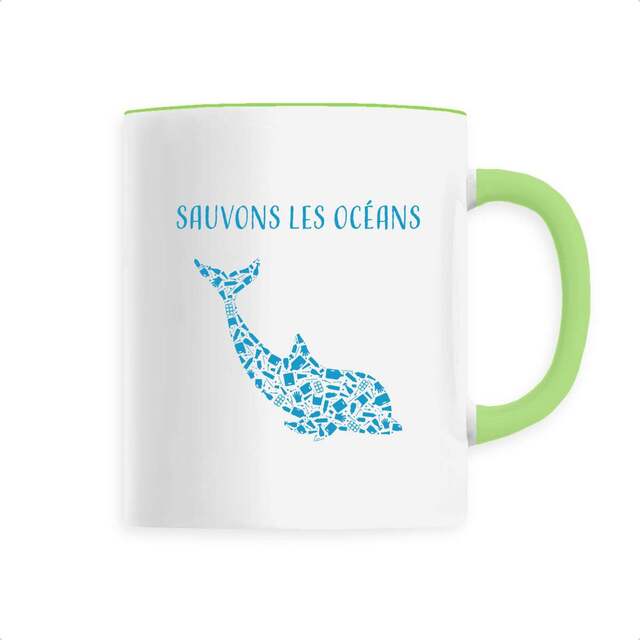 Image front Mug céramique sauvons les océans dauphin