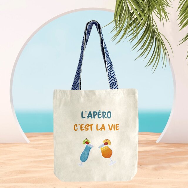 Image front Sac coton ethnique l'apéro c'est la vie