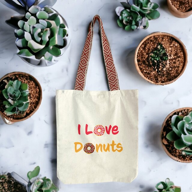 Image front Sac coton ethnique I love donuts