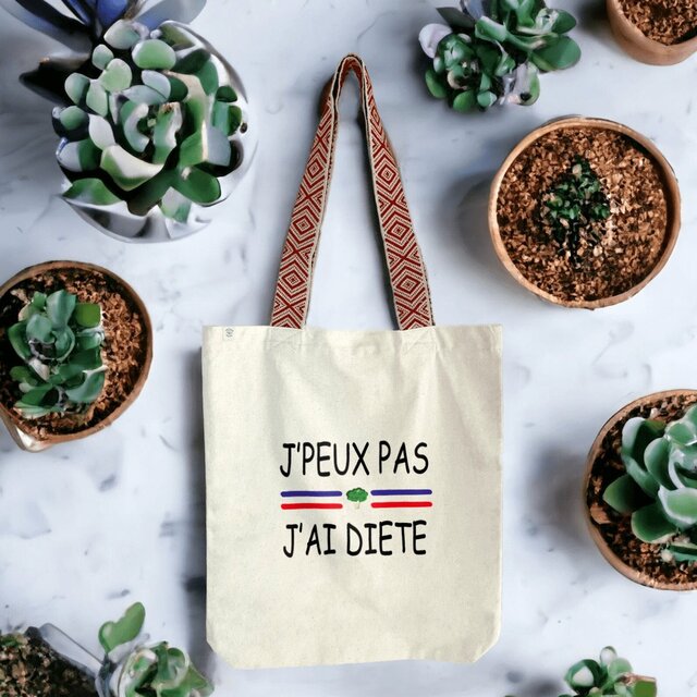 Image front Sac coton ethnique j'peux pas j'ai diète 