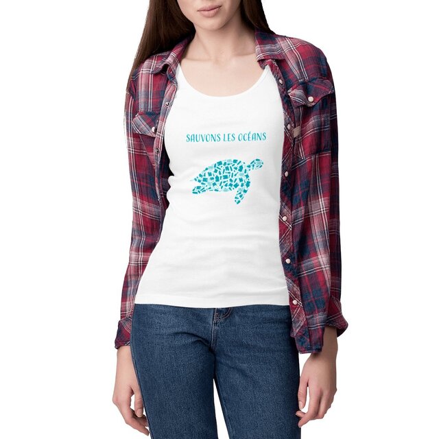 Image front Débardeur femme sauvons les océans tortue