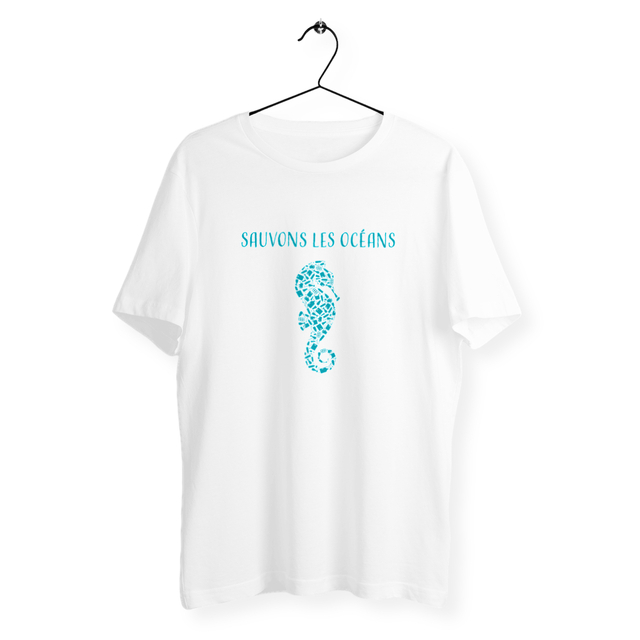 Image back T-shirt homme sauvons les océans hippocampe