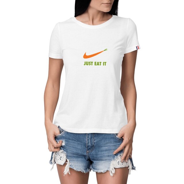 Image front T-shirt femme just eat it vert France édition