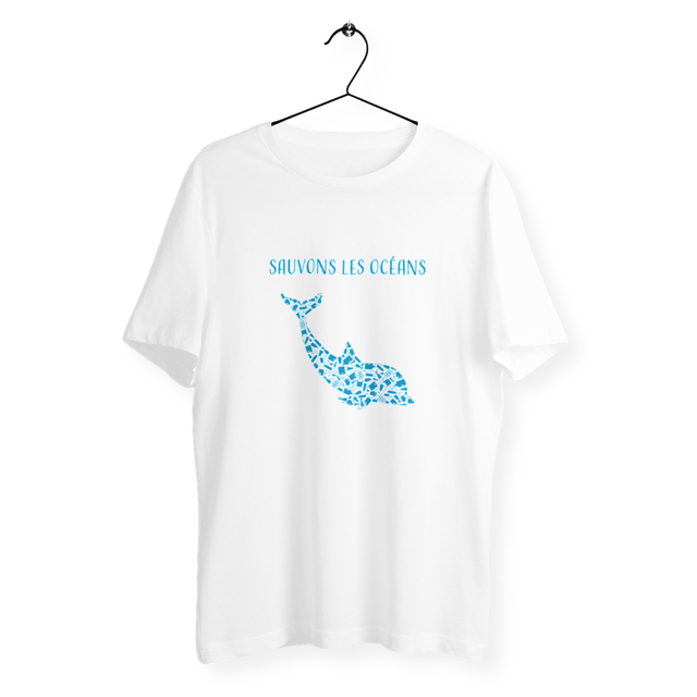 Image back T-shirt homme sauvons les océans dauphin