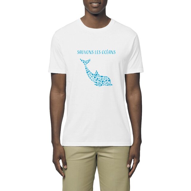 Image front T-shirt homme sauvons les océans dauphin