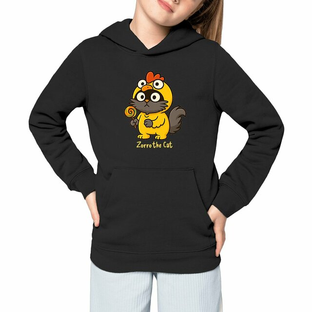 Kids lightweight hoodie featuring Zorro the Cat