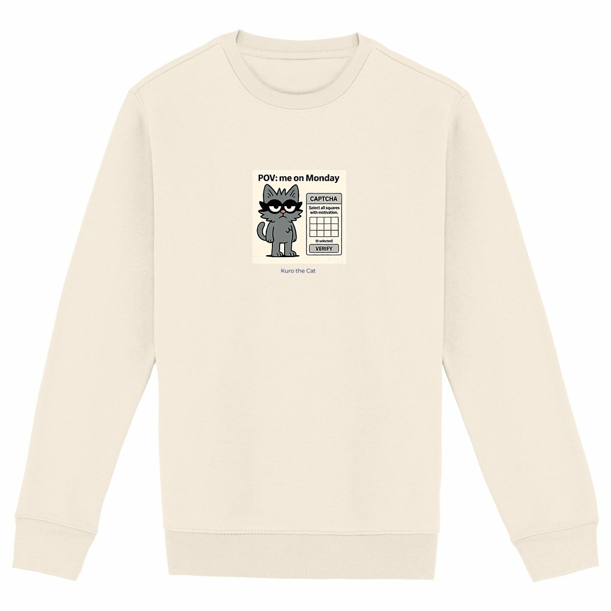 Heavyweight Unisex Sweat-shirt: Stylish Monday Protest with Kuro the Cat - Image