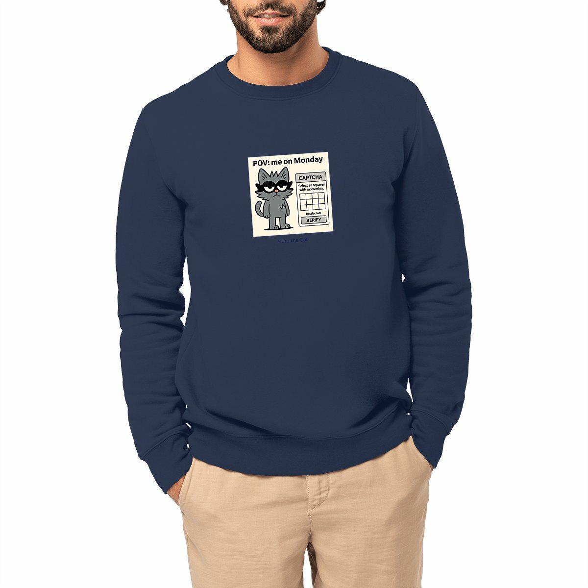 Heavyweight Unisex Sweat-shirt: Stylish Monday Protest with Kuro the Cat