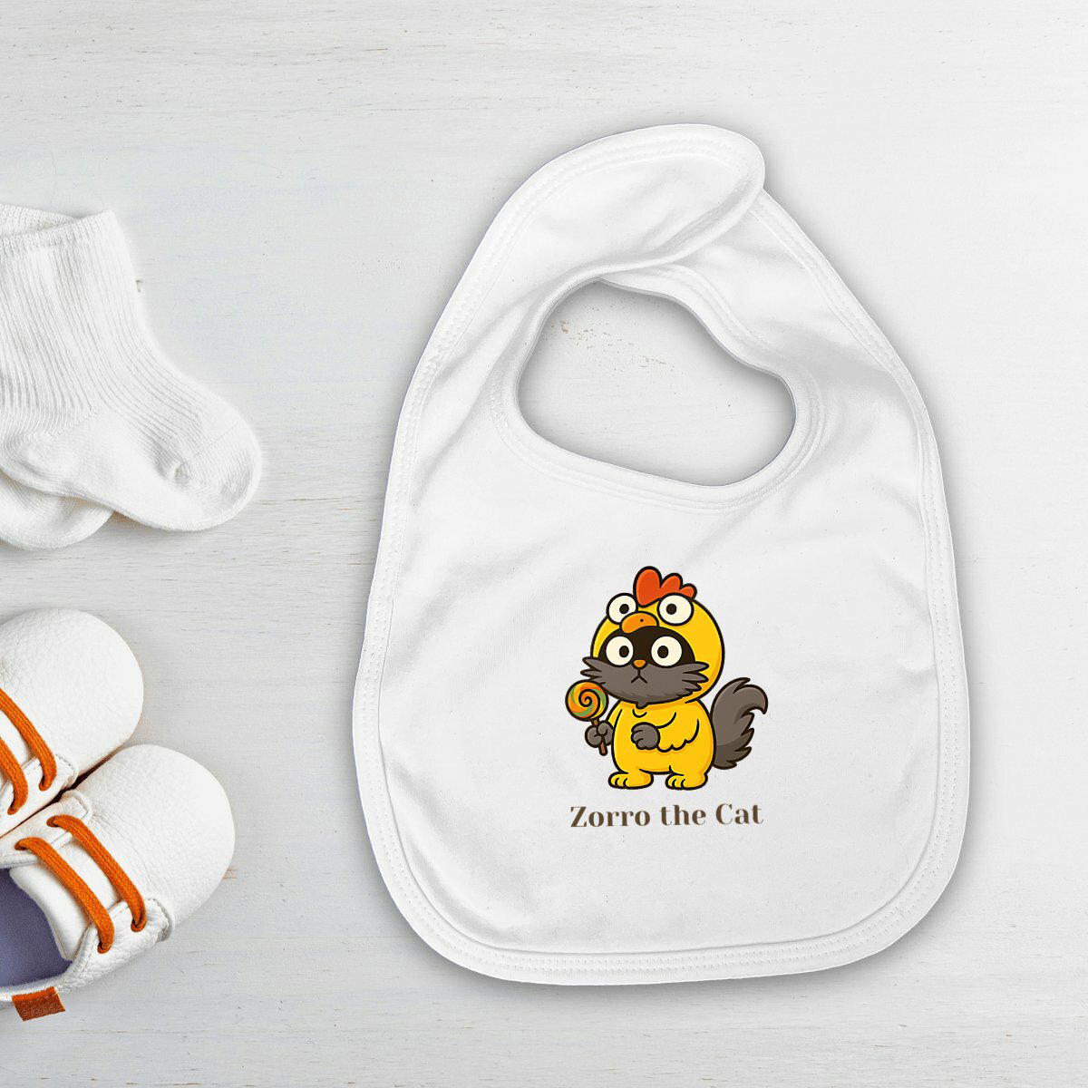 Bib with Zorro the Cat in funny Chicken Costume