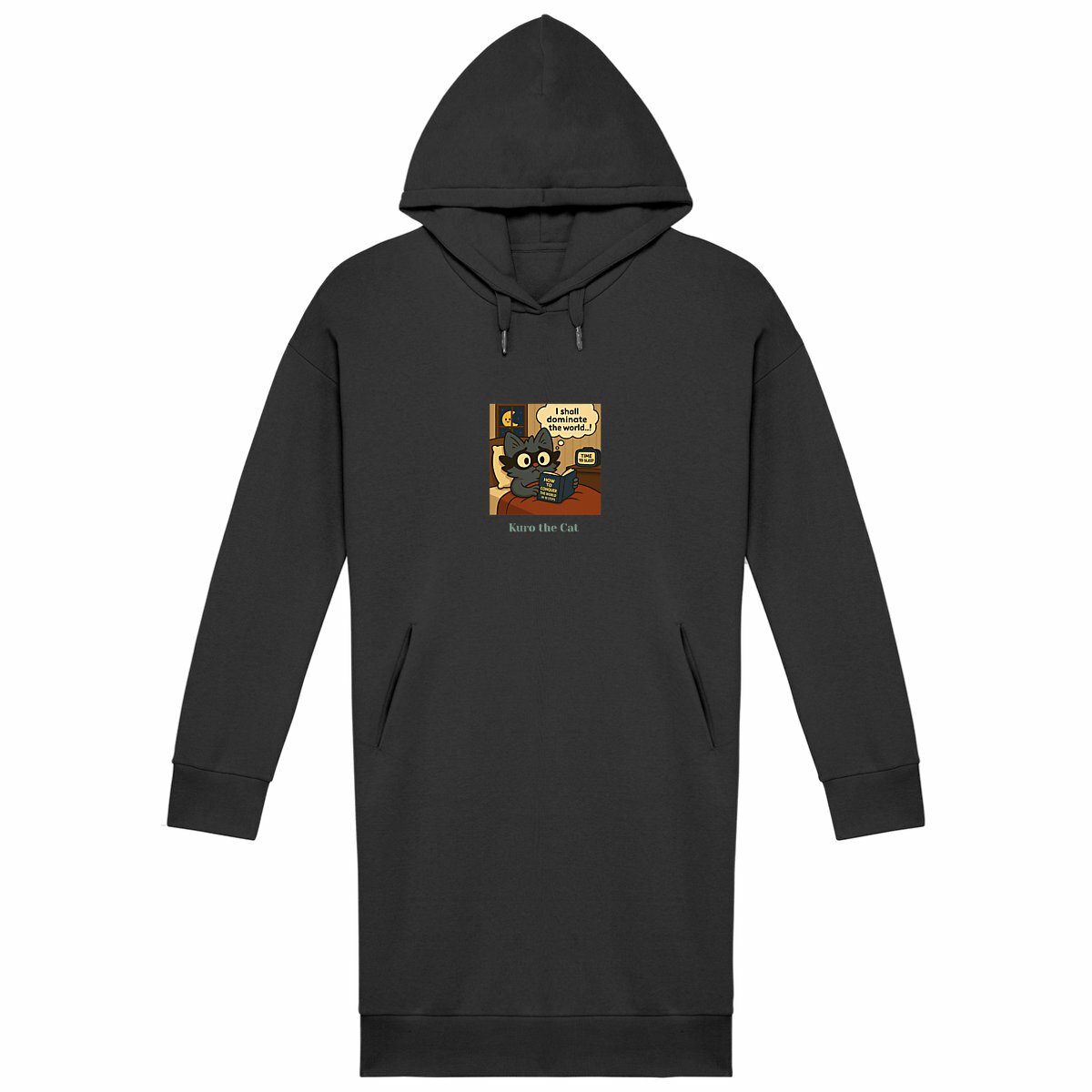 Women's hoodie dress: Kuro the Cat's World Domination Style