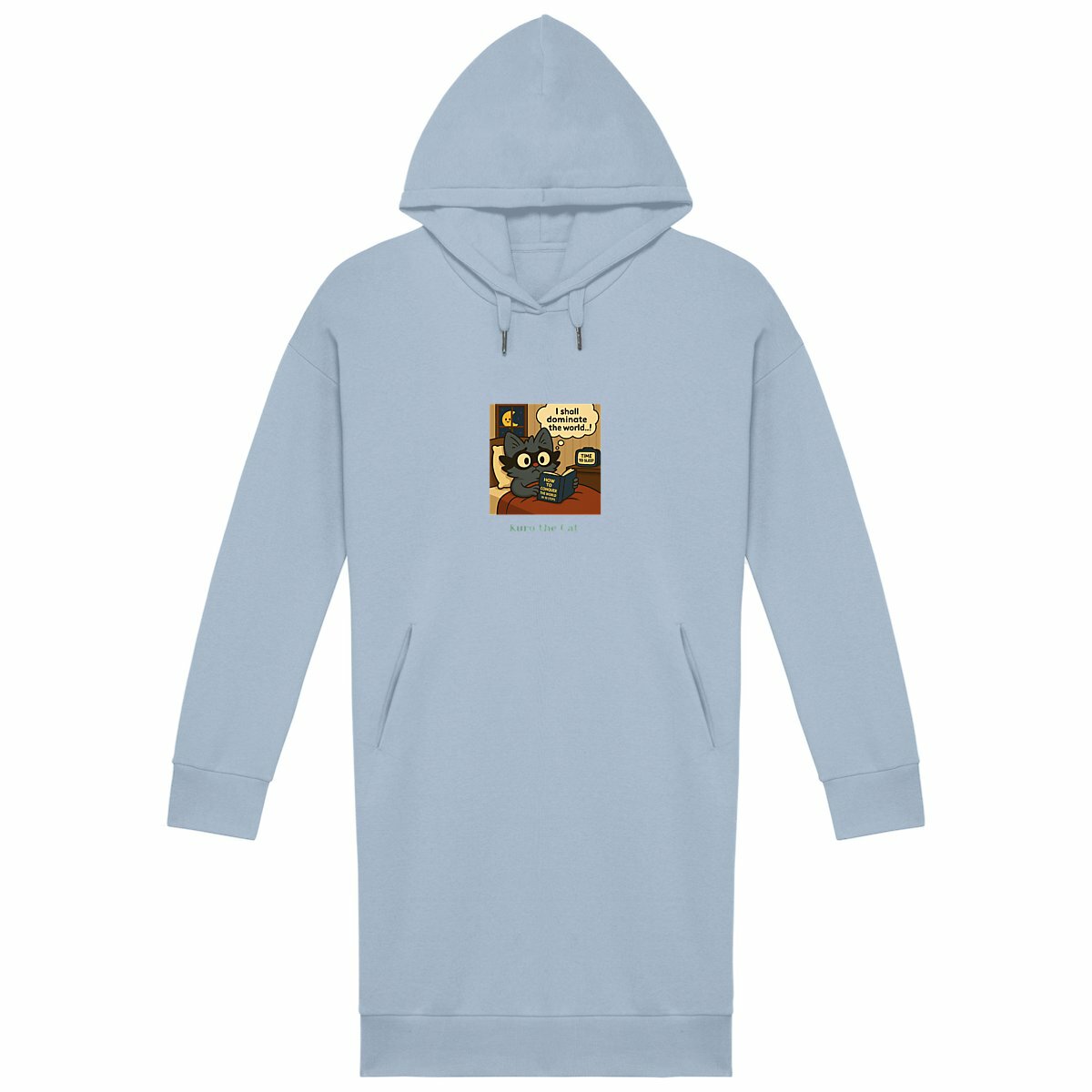 Women's hoodie dress: Kuro the Cat's World Domination Style - Image