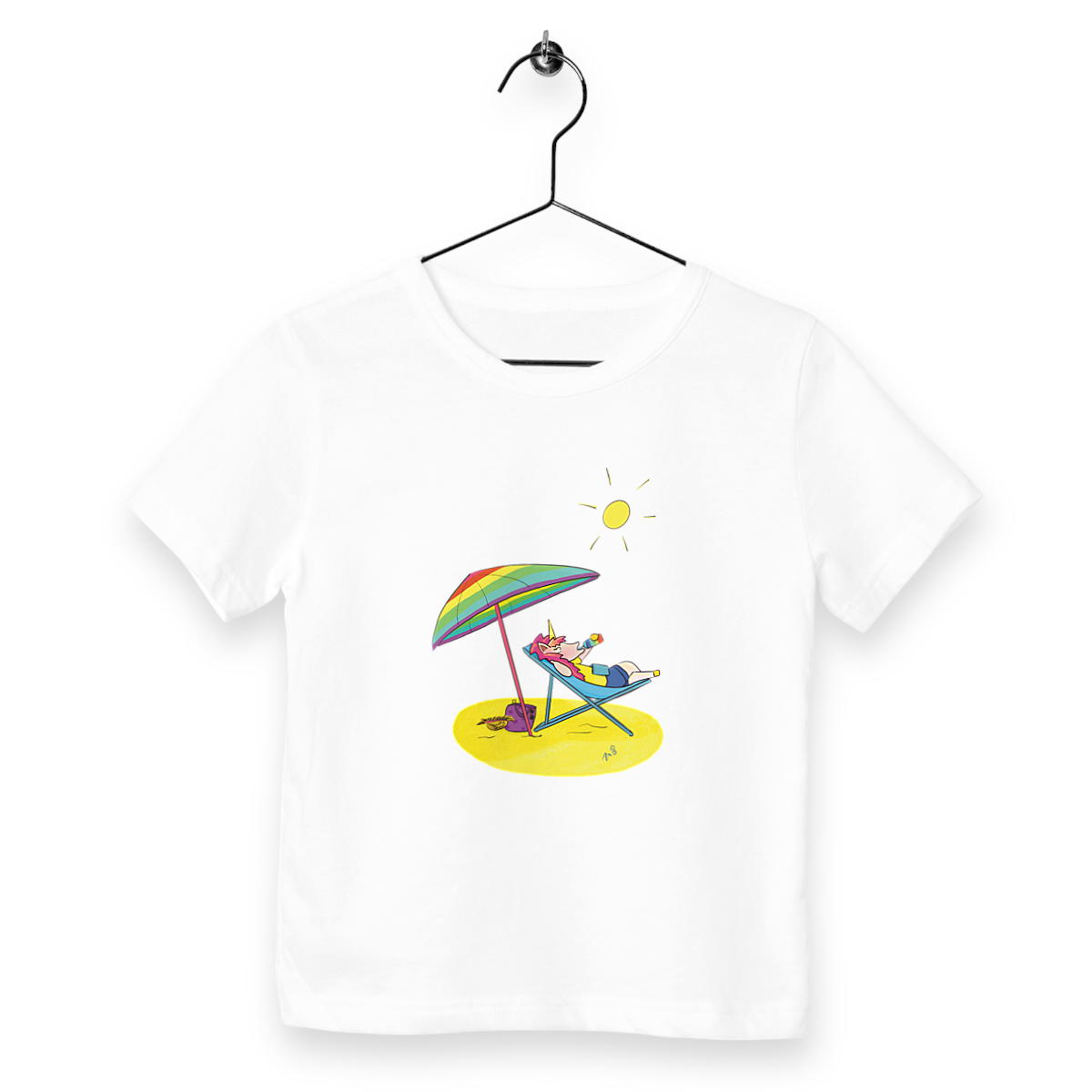 Image back T-shirt enfant licorne à la plage
