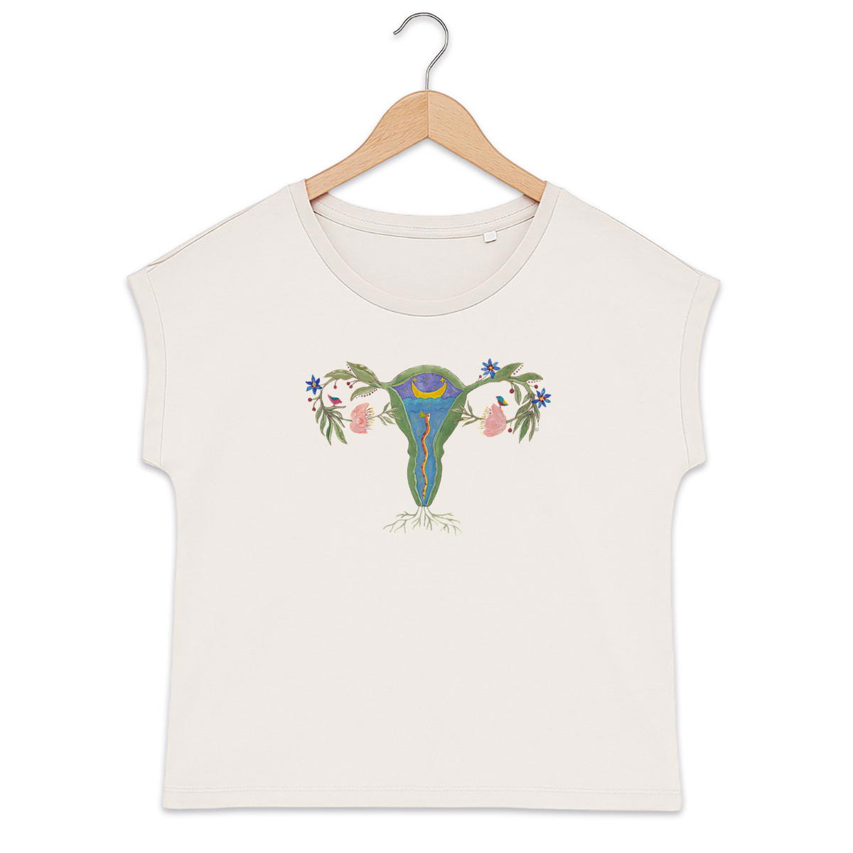 Image front Women's organic t-shirt Uterus with cuffed sleeves