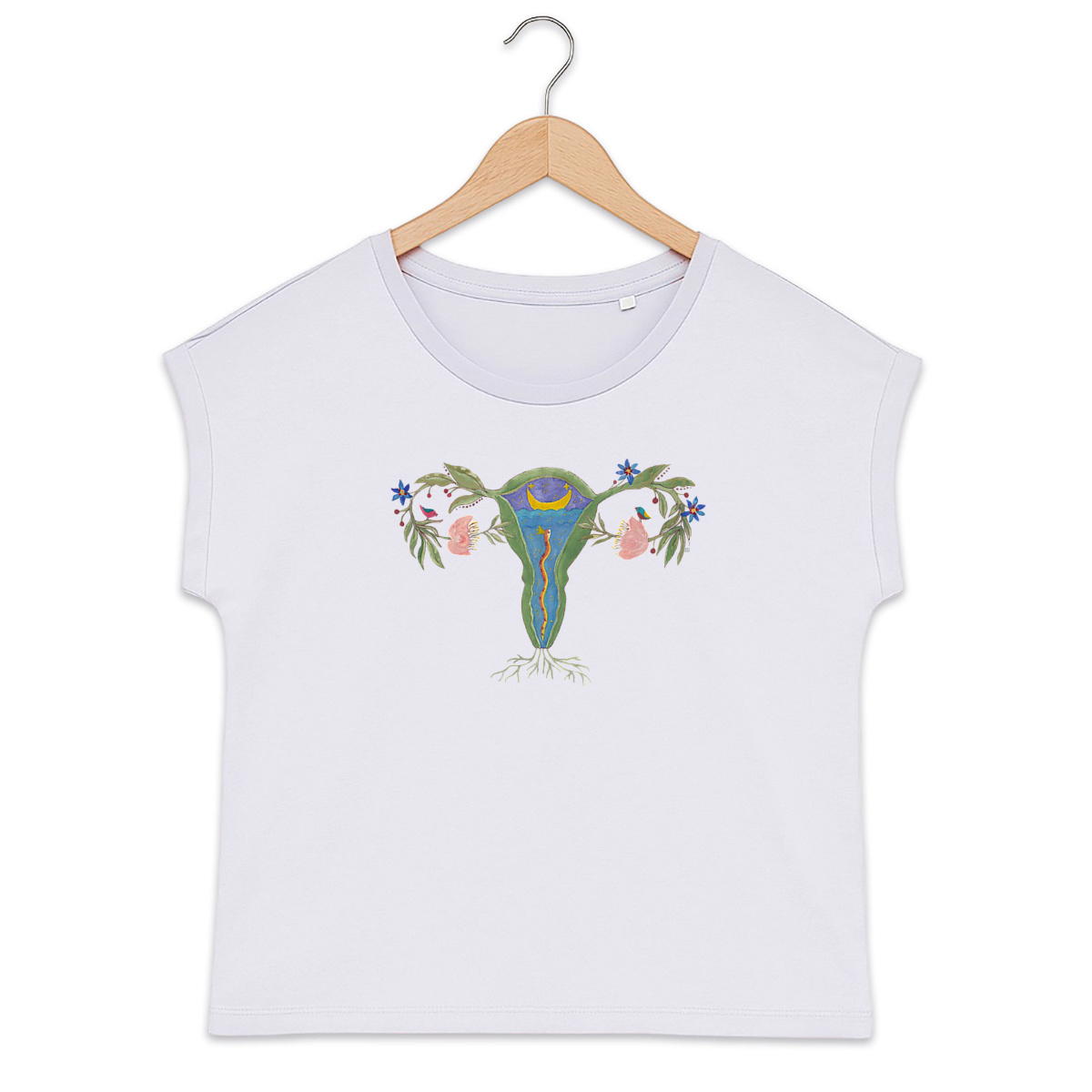 Image back Women's organic t-shirt Uterus with cuffed sleeves