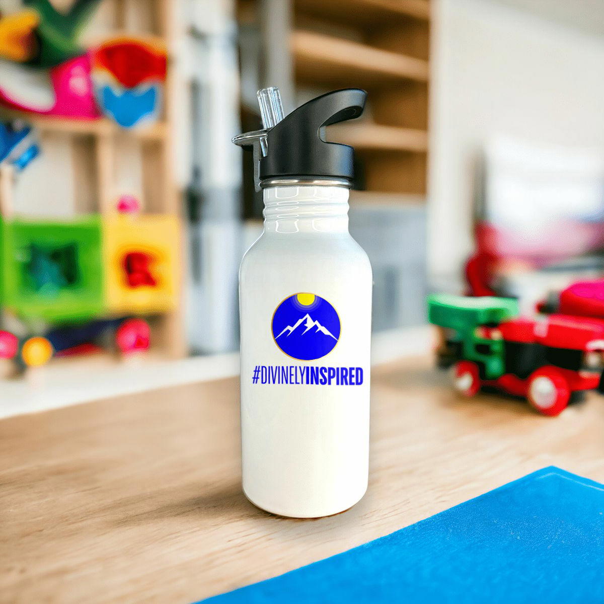 Image front #DivinelyInspired Stainless Steel Water Bottle With Straw