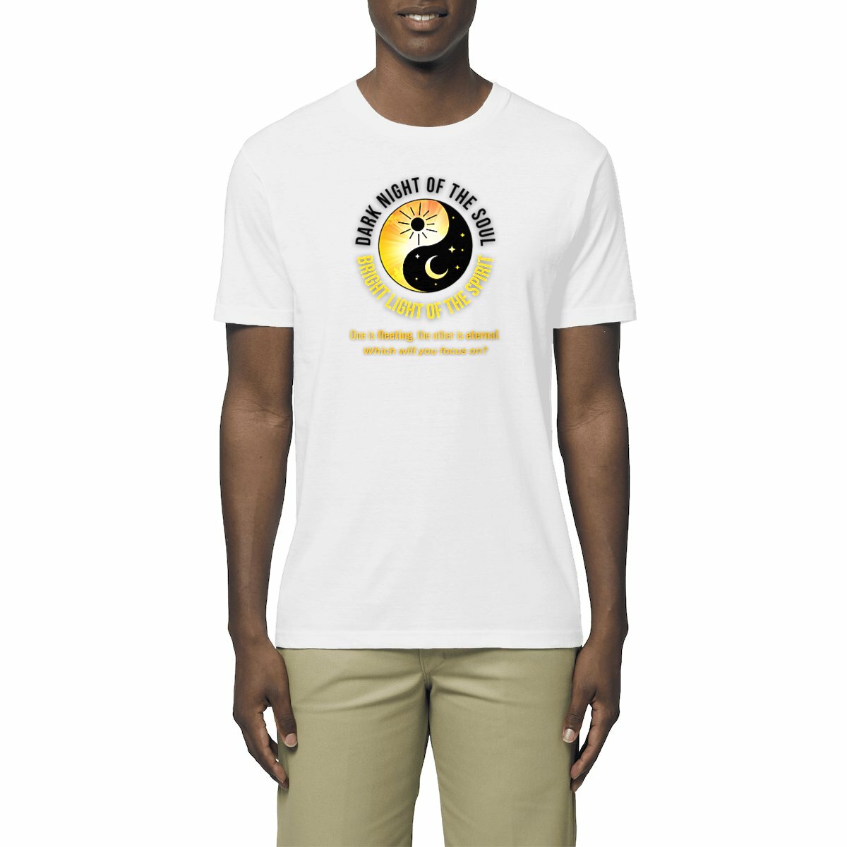 Image front "Dark Night of the Soul, Bright Light of the Spirit" Lightweight Unisex Organic Cotton Premium Tee