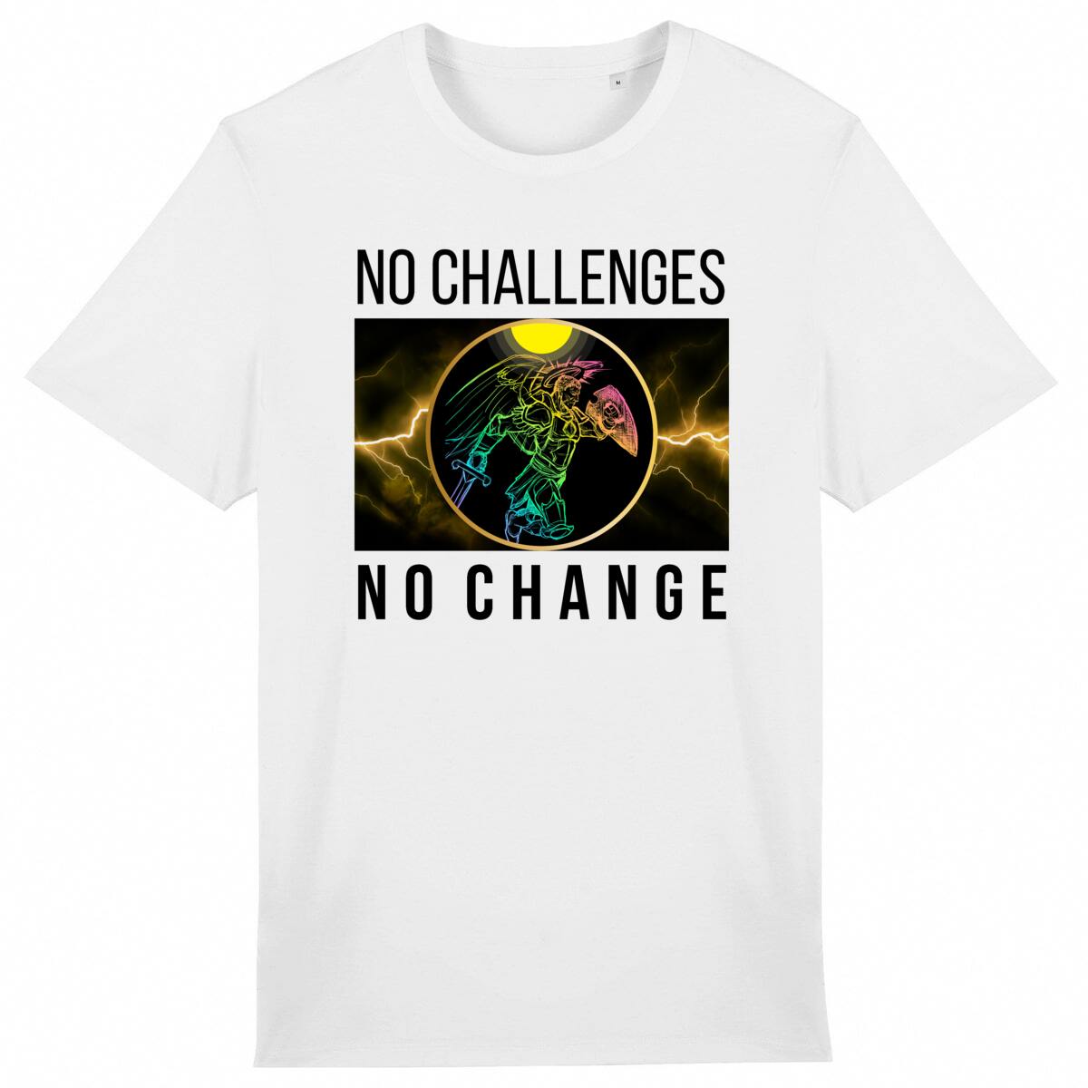 Image back “No Challenges, No Change”: Unleash Your Inner Samurai Warrior & Achieve The Impossible Lightweight Unisex Organic Cotton Premium Tee