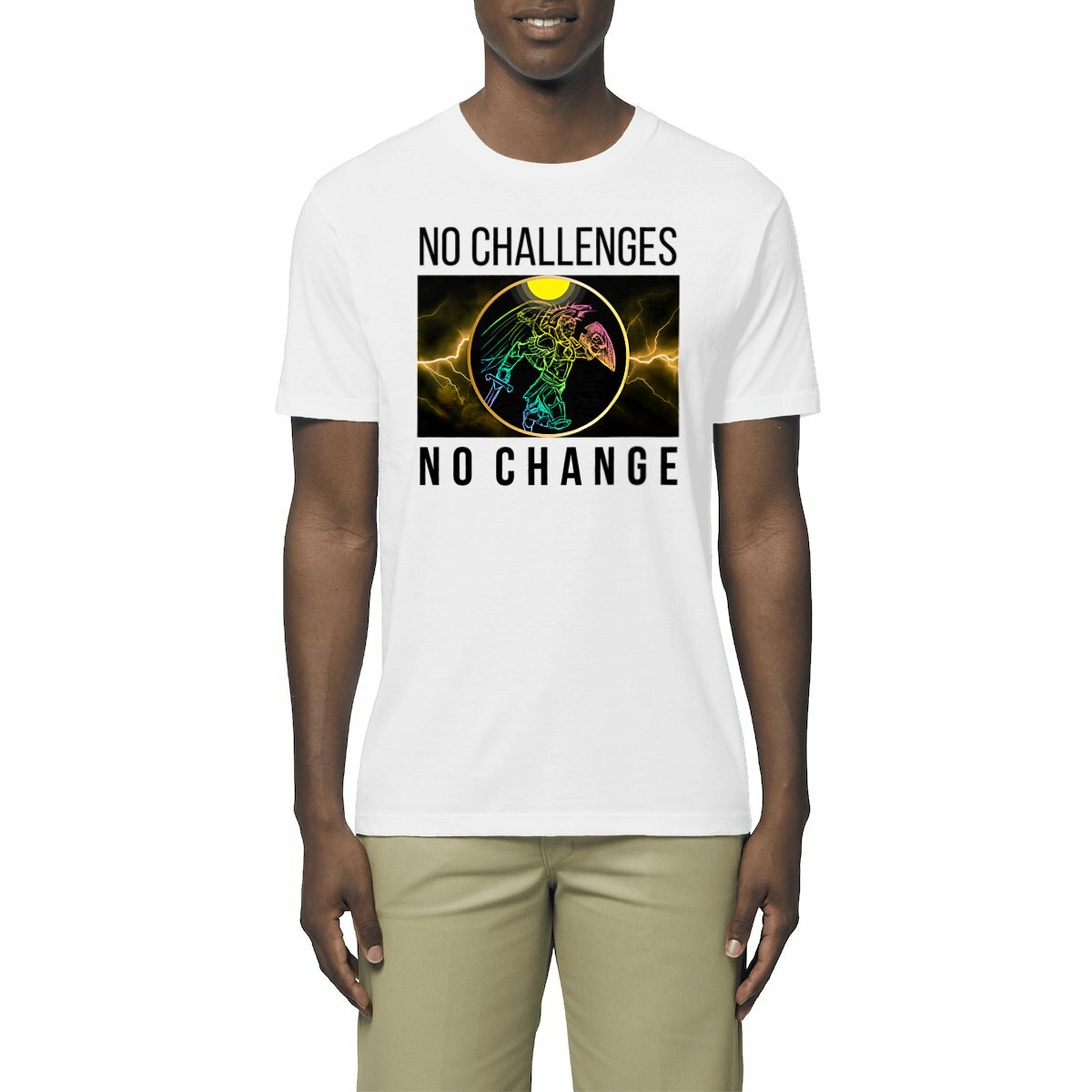 Image front “No Challenges, No Change”: Unleash Your Inner Samurai Warrior & Achieve The Impossible Lightweight Unisex Organic Cotton Premium Tee