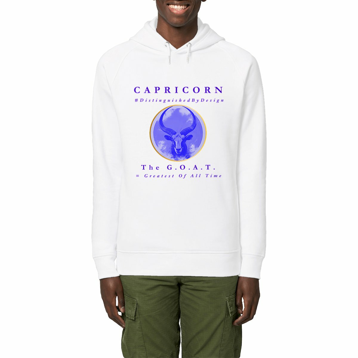 Image front ♑︎ Capricorn The G.O.A.T. Unisex Organic Cotton Premium Side Pocket Hoodie