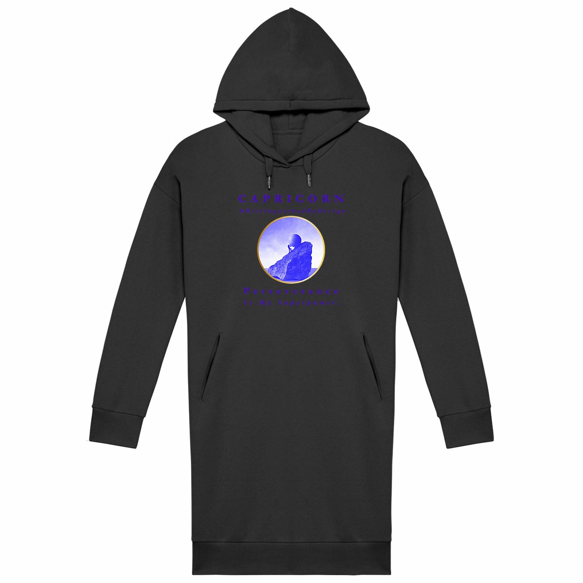 Image back ♑︎ Capricorn Perseverance Women's Organic Cotton Upcycled Premium Hoodie Dress