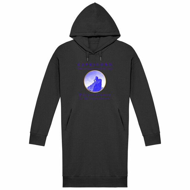 Image back ♑︎ Capricorn Perseverance Women's Organic Cotton Upcycled Premium Hoodie Dress
